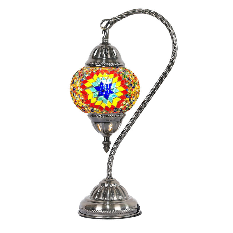 Asian Lantern Nightstand Light 1 Bulb Hand Cut Glass Night Lamp with Gooseneck Arm for Drawing Room