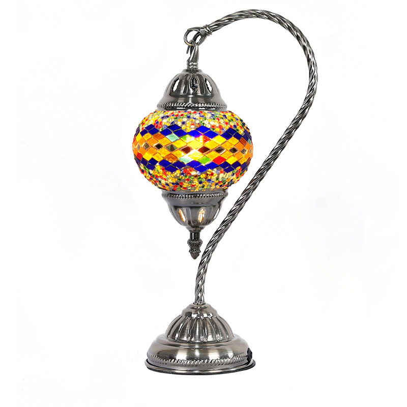 Asian Lantern Nightstand Light 1 Bulb Hand Cut Glass Night Lamp with Gooseneck Arm for Drawing Room