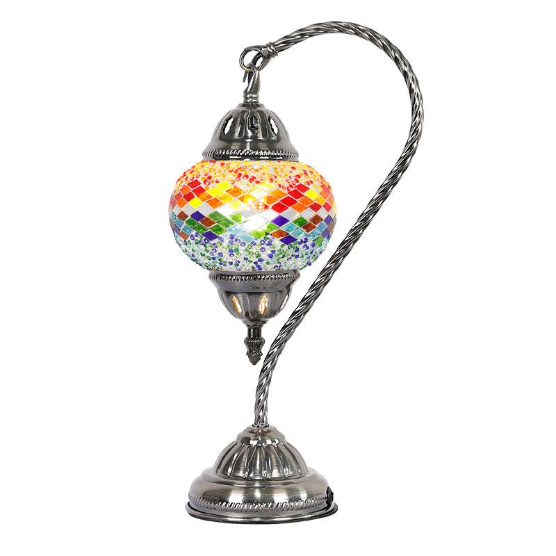 Asian Lantern Nightstand Light 1 Bulb Hand Cut Glass Night Lamp with Gooseneck Arm for Drawing Room