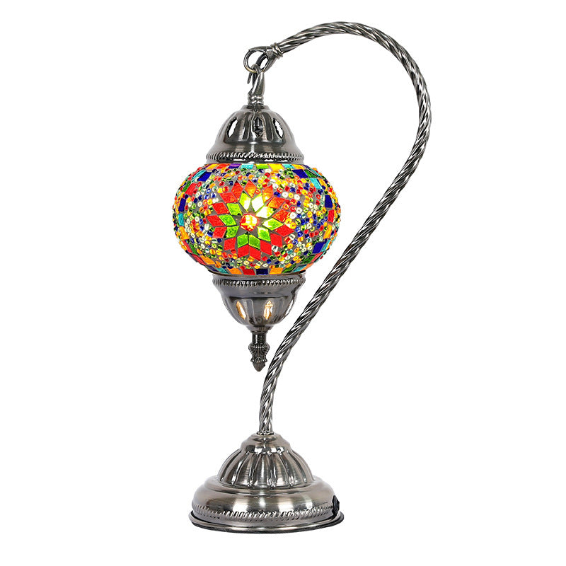 Asian Lantern Nightstand Light 1 Bulb Hand Cut Glass Night Lamp with Gooseneck Arm for Drawing Room