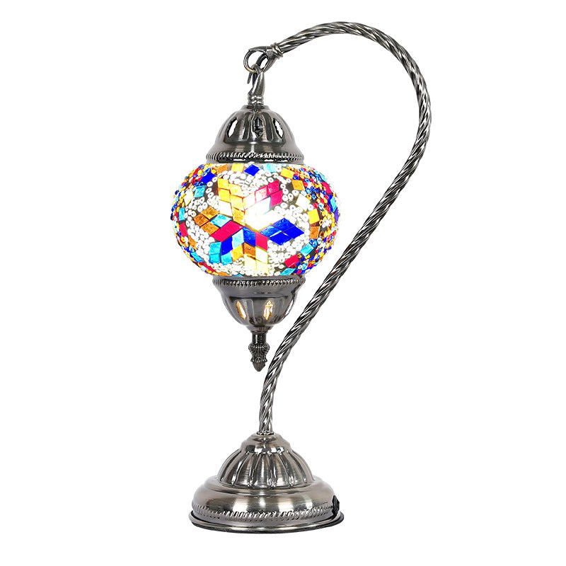 Asian Lantern Nightstand Light 1 Bulb Hand Cut Glass Night Lamp with Gooseneck Arm for Drawing Room