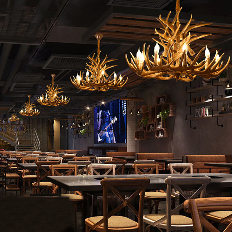 Candelabra Chandelier Pendant Light Traditional Distressed Wood Resin Suspension Pendant Light