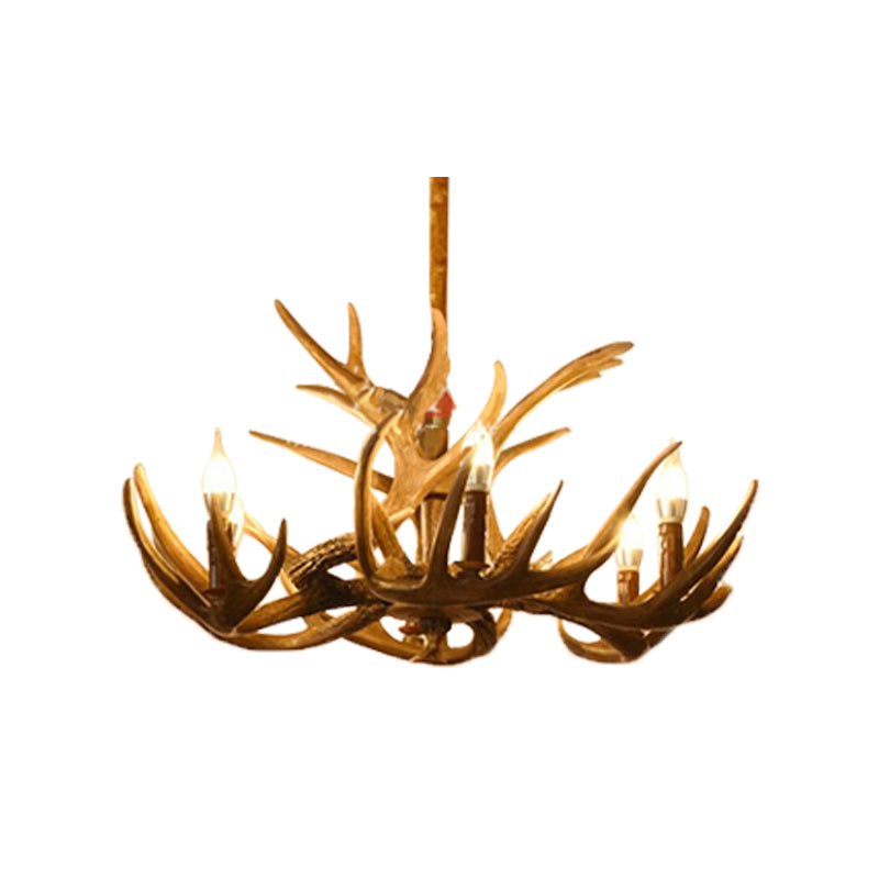 Candelabra Chandelier Pendant Light Traditional Distressed Wood Resin Suspension Pendant Light