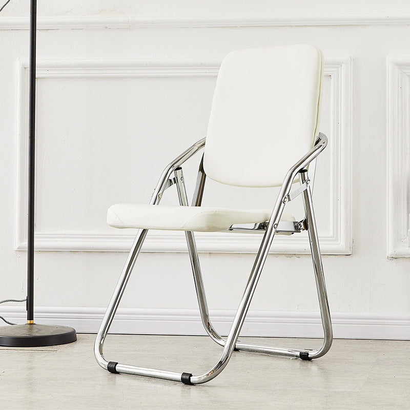 Silla moderna para interiores y exteriores, silla lateral de comedor plegable sin brazos con respaldo abierto de metal
