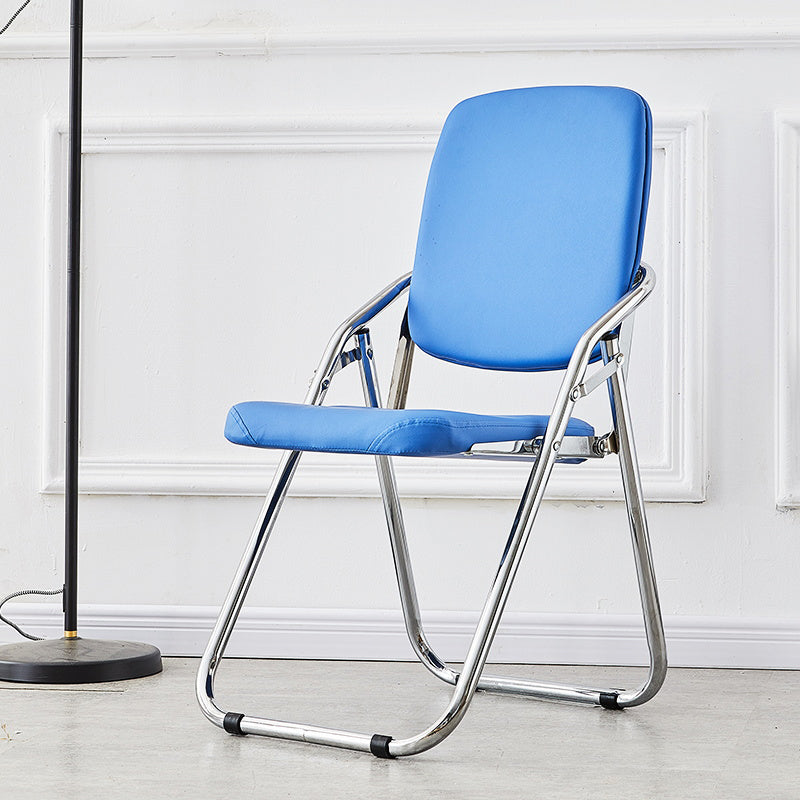 Silla moderna para interiores y exteriores, silla lateral de comedor plegable sin brazos con respaldo abierto de metal