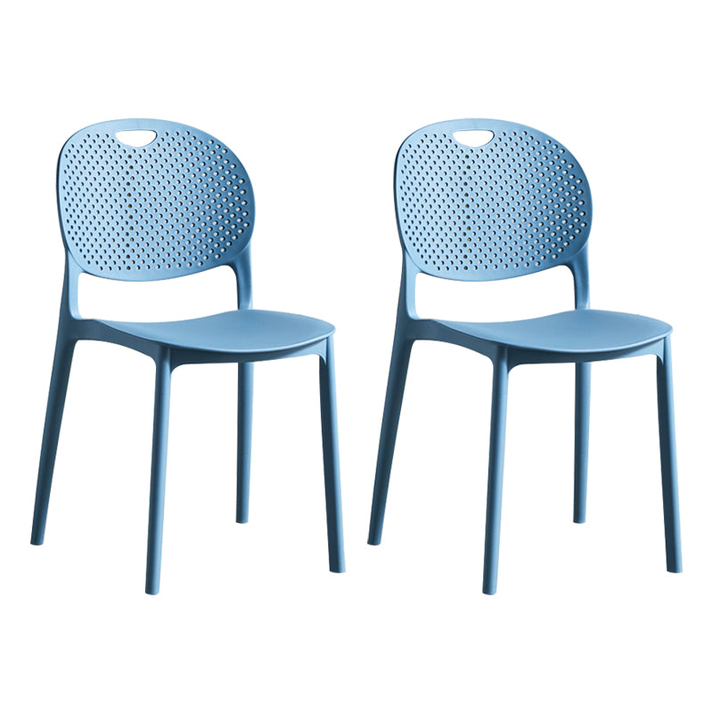 Silla lateral de plástico contemporánea, silla lateral de comedor sin brazos apilable con respaldo abierto