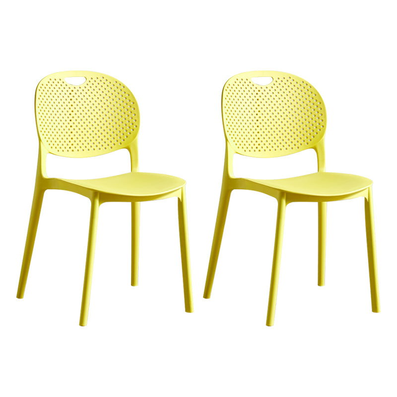 Silla lateral de plástico contemporánea, silla lateral de comedor sin brazos apilable con respaldo abierto