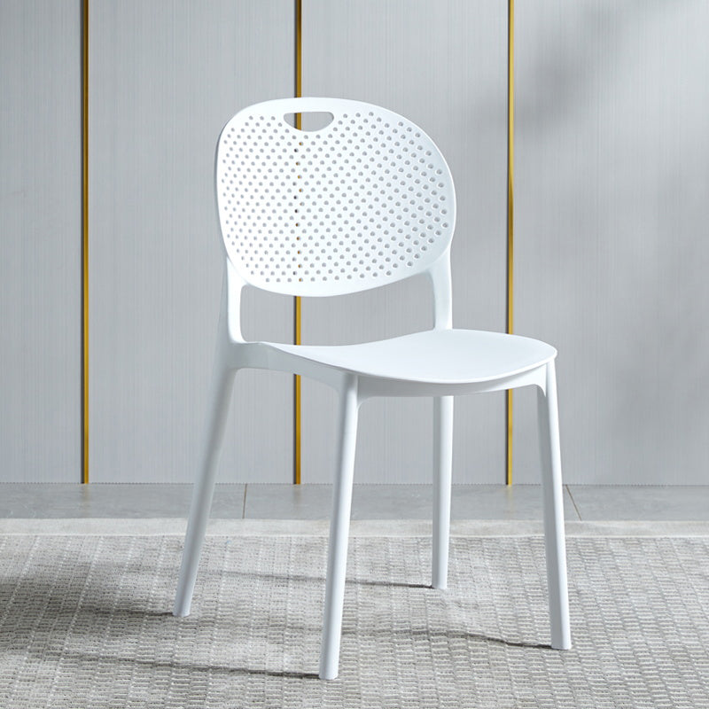 Silla lateral de plástico contemporánea, silla lateral de comedor sin brazos apilable con respaldo abierto