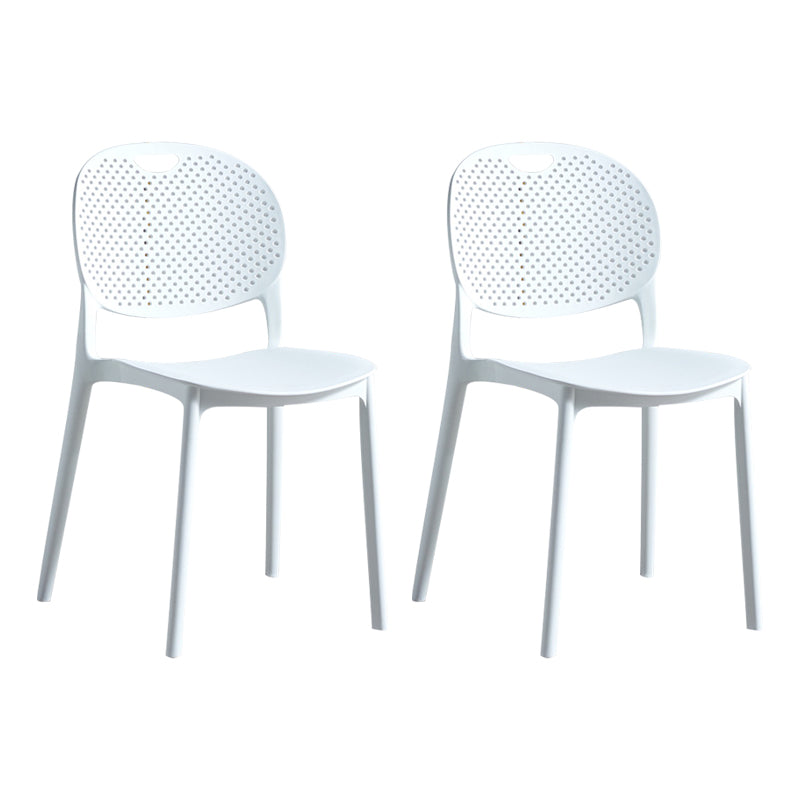 Silla lateral de plástico contemporánea, silla lateral de comedor sin brazos apilable con respaldo abierto