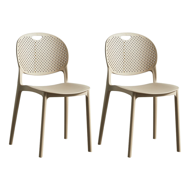 Silla lateral de plástico contemporánea, silla lateral de comedor sin brazos apilable con respaldo abierto