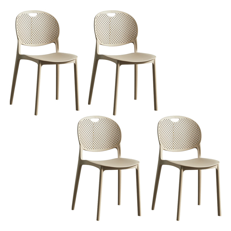 Silla lateral de plástico contemporánea, silla lateral de comedor sin brazos apilable con respaldo abierto