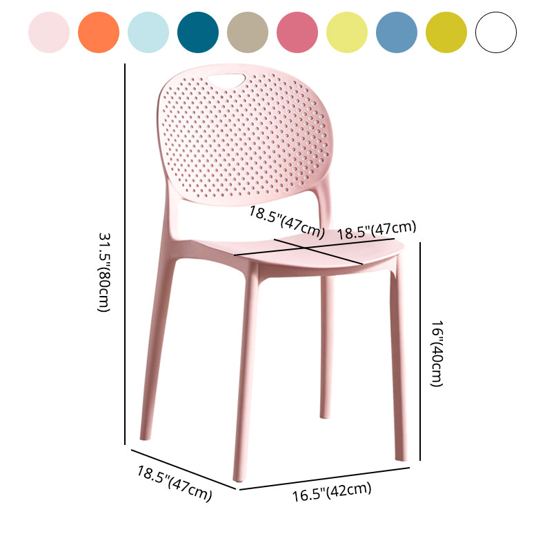 Silla lateral de plástico contemporánea, silla lateral de comedor sin brazos apilable con respaldo abierto