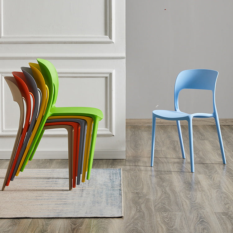 Silla lateral de plástico contemporánea, silla lateral de comedor sin brazos con espalda abierta apilable para el hogar