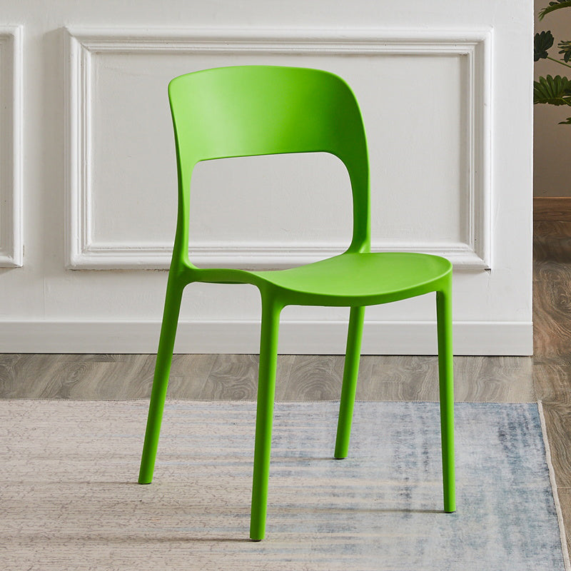 Silla lateral de plástico contemporánea, silla lateral de comedor sin brazos con espalda abierta apilable para el hogar