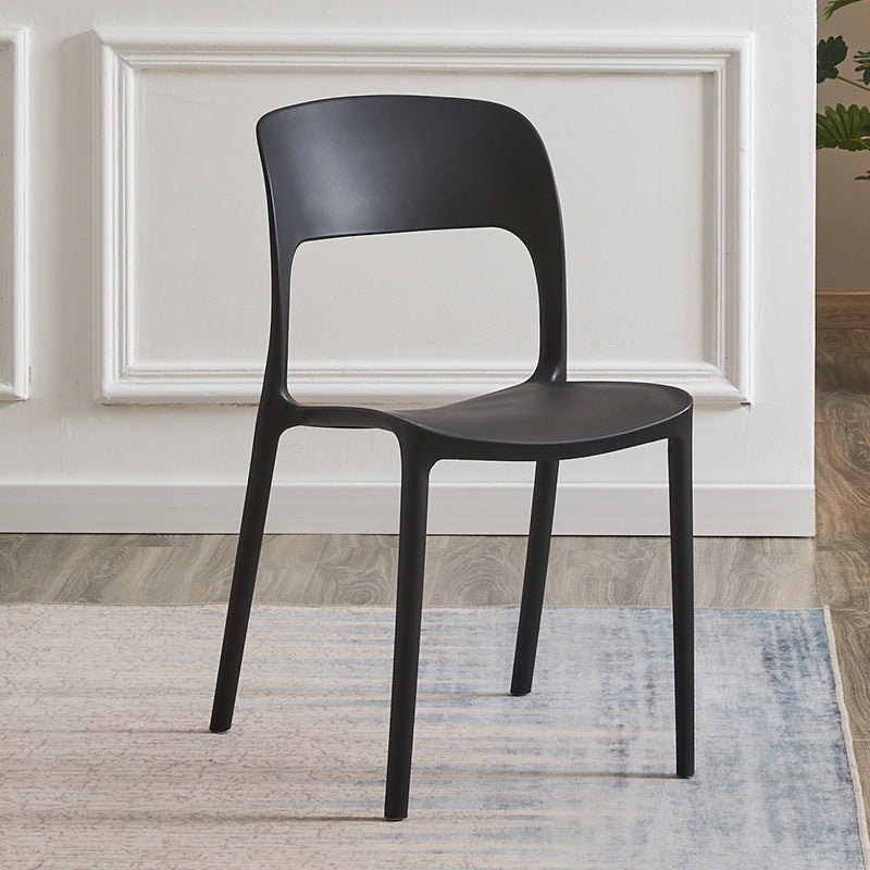 Silla lateral de plástico contemporánea, silla lateral de comedor sin brazos con espalda abierta apilable para el hogar