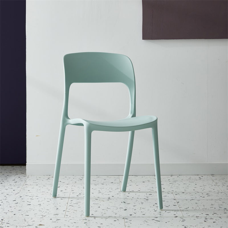 Silla lateral de plástico contemporánea, silla lateral de comedor sin brazos con espalda abierta apilable para el hogar