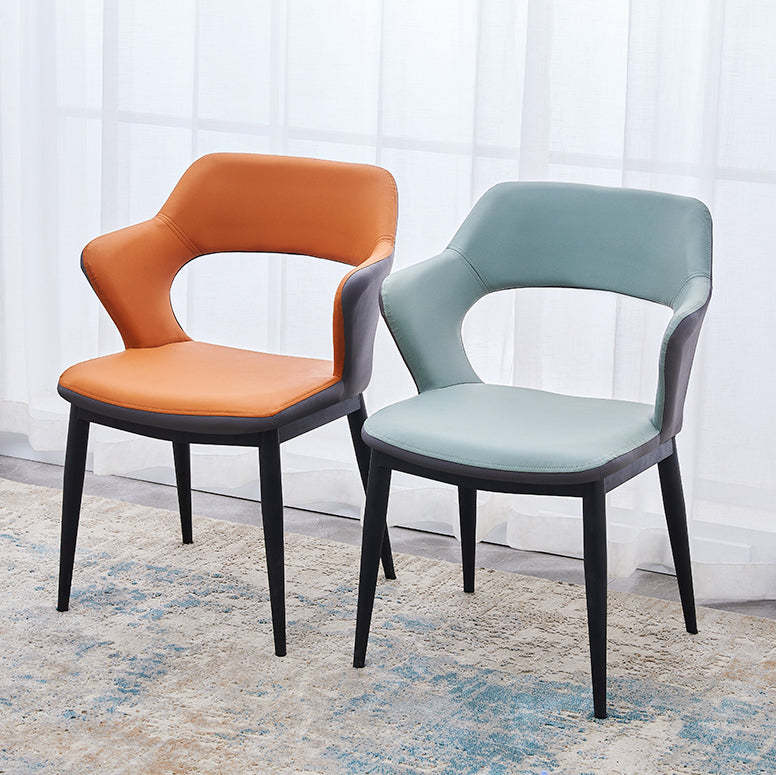 Minimalist Style Leather Dining Chairs Open Back Dining Side Chairs for Home