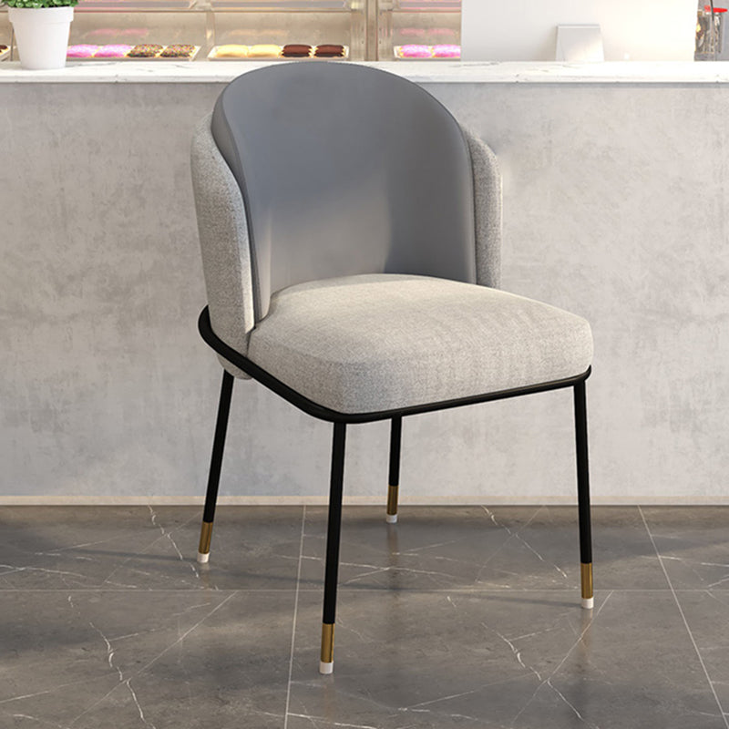 Glam Metal Dining Armless stoelen gestoffeerde linnen stof eetkamerstoel voor restaurant