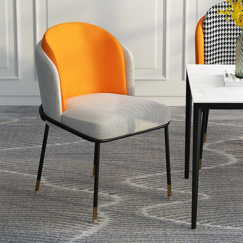 Glam Metal Dining Armless stoelen gestoffeerde linnen stof eetkamerstoel voor restaurant