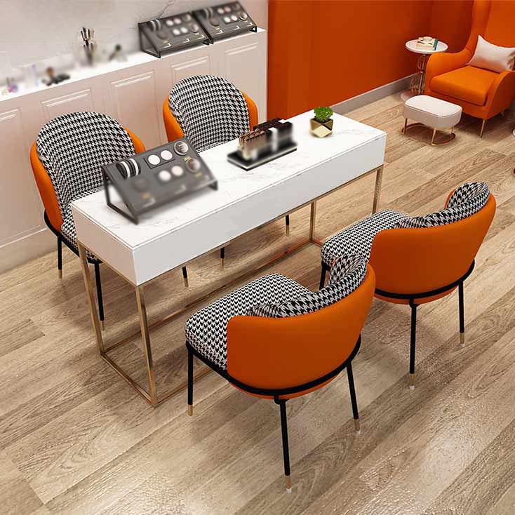 Glam Metal Dining Armless stoelen gestoffeerde linnen stof eetkamerstoel voor restaurant