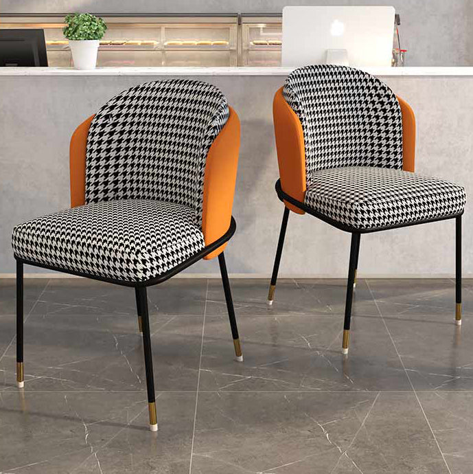Glam Metal Dining Armless stoelen gestoffeerde linnen stof eetkamerstoel voor restaurant