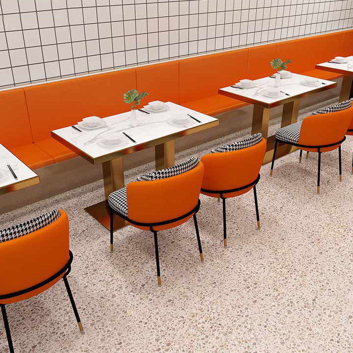 Glam Metal Dining Armless stoelen gestoffeerde linnen stof eetkamerstoel voor restaurant
