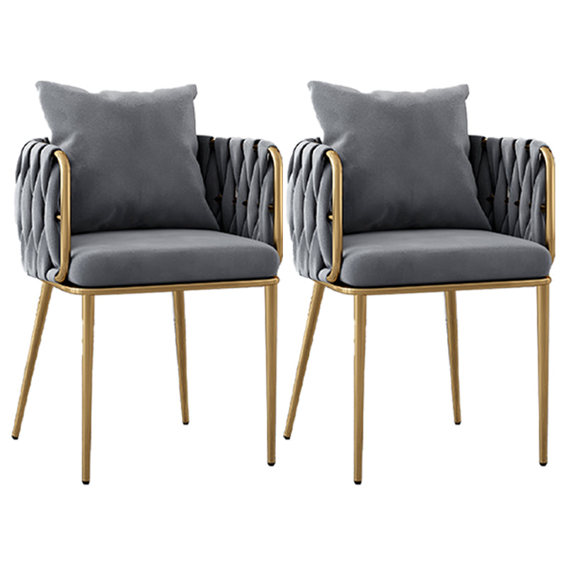 Chaises à dossier en baril rembourrées de style Glam, chaises de salle à manger en tissu de lin pour usage domestique