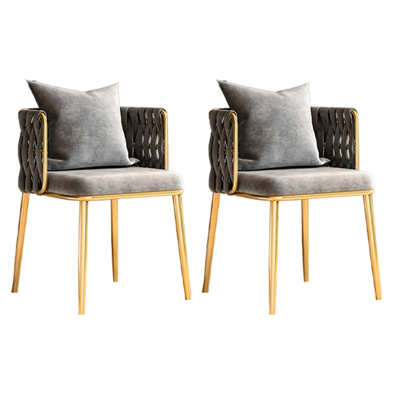Chaises à dossier en baril rembourrées de style Glam, chaises de salle à manger en tissu de lin pour usage domestique
