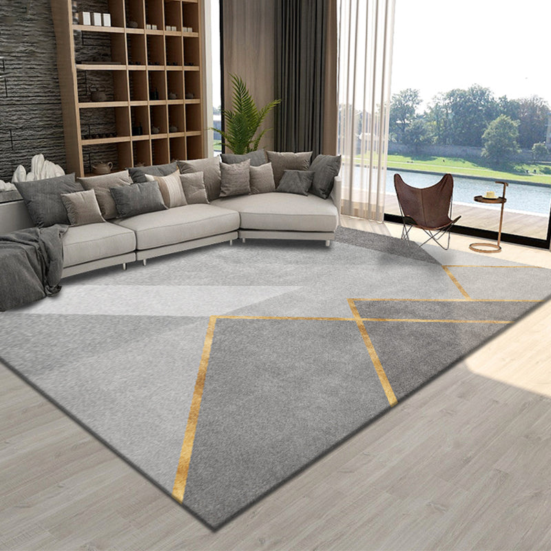 Blue Living Room Rug Geometric Print Polyester Area Rug Non-Slip Backing Area Carpet