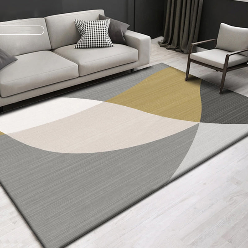 Blue Living Room Rug Geometric Print Polyester Area Rug Non-Slip Backing Area Carpet