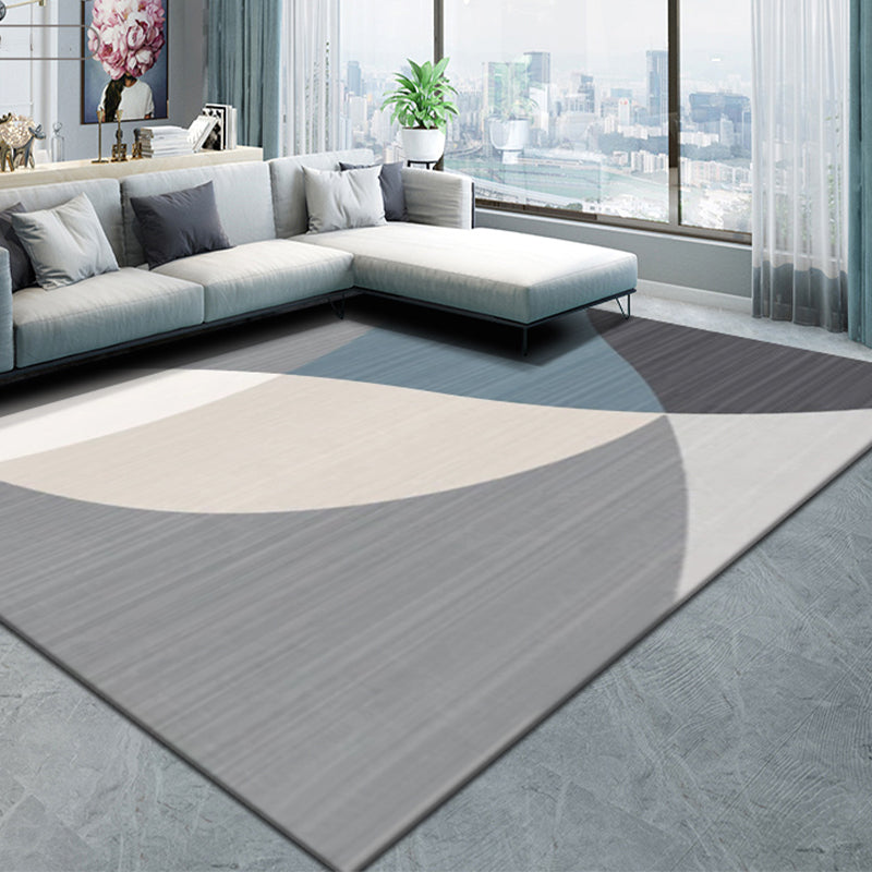 Blue Living Room Rug Geometric Print Polyester Area Rug Non-Slip Backing Area Carpet