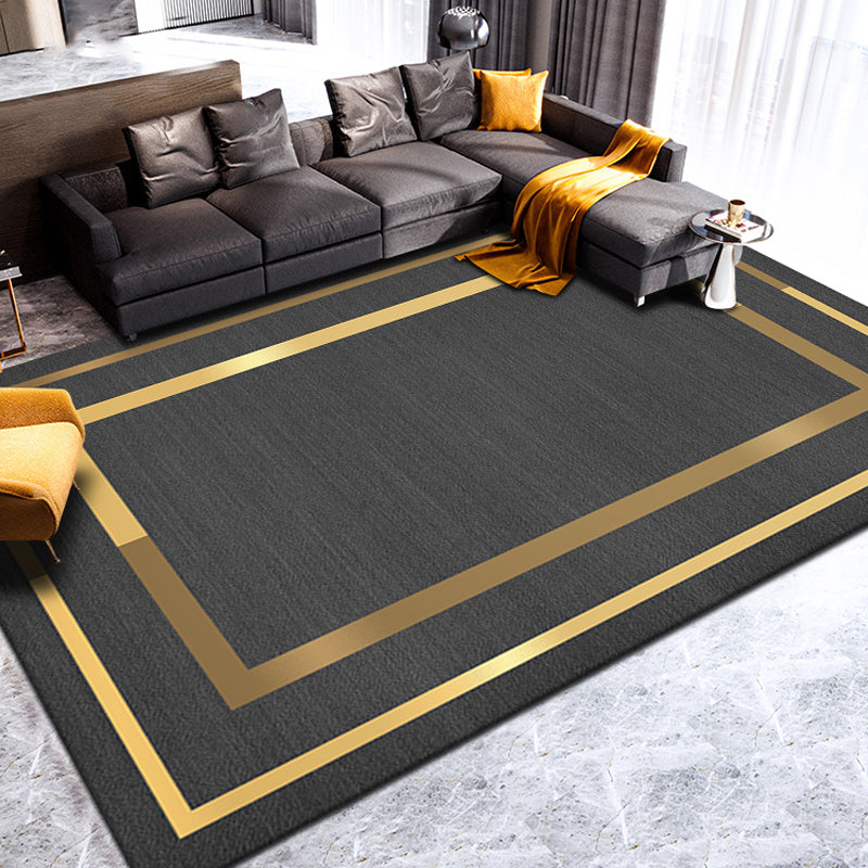 Blue Living Room Rug Geometric Print Polyester Area Rug Non-Slip Backing Area Carpet