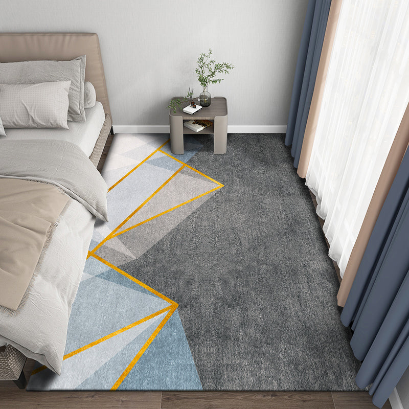 Grey Modern Carpet Polyester Geometric Pattern Rug Stain Resistant Area Rug for Bedroom