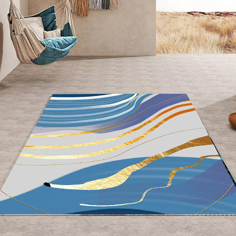 Light Navy Modern Rug Polyester Graphic Indoor Rug Non-Slip Backing Rug for Home Decor