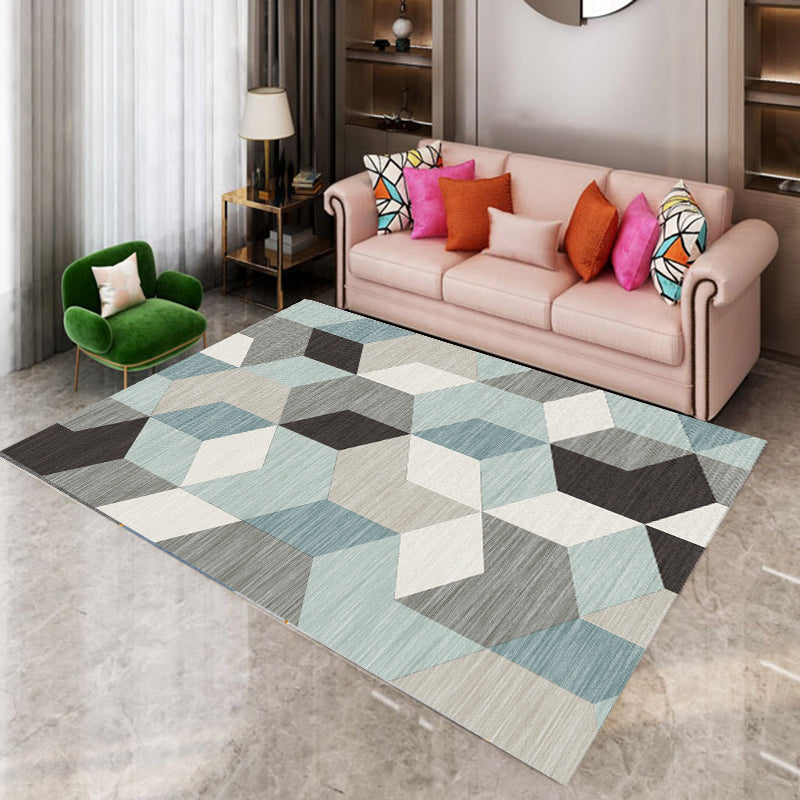 Grey Modern Carpet Polyester Geometric Pattern Rug Non-Slip Backing Area Carpet for Home Decor