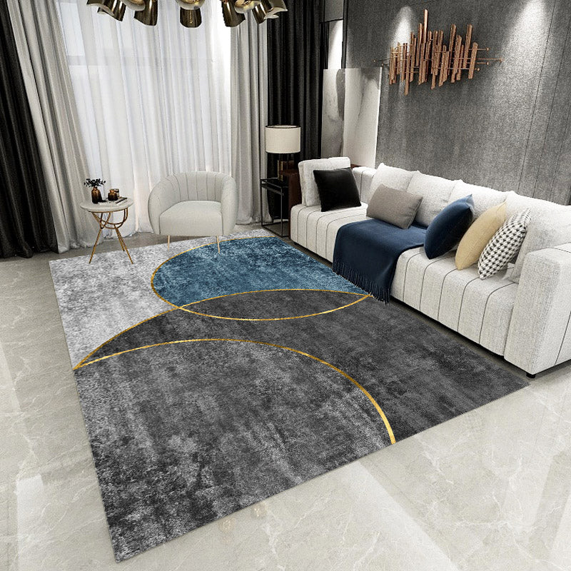 Grauer moderner Teppich Polyester Geometrischer Muster Teppich Nicht-Rutsch-Rückseite Teppich für Wohnkultur