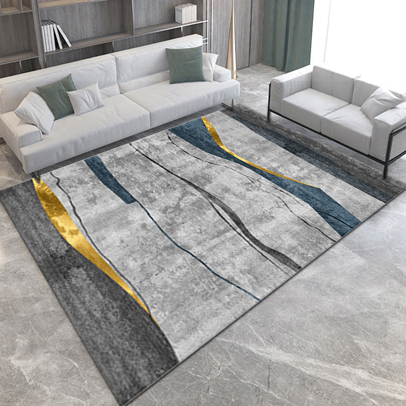 Black Modern Area Rug Polyester Graphic Rug Washable Indoor Rug for Living Room