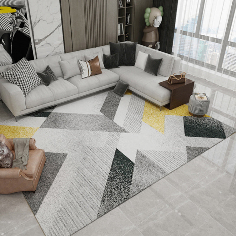 Alfombra de sala de estar moderna alfombra de área de poliéster gris alfombra geométrica resistente al patrón geométrico