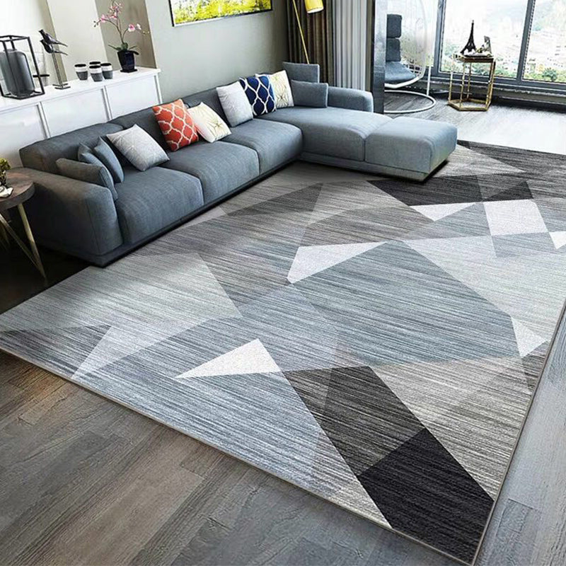 Alfombra de sala de estar moderna alfombra de área de poliéster gris alfombra geométrica resistente al patrón geométrico
