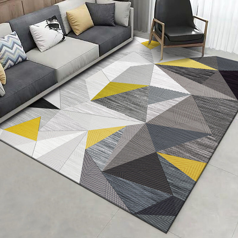 Alfombra de sala de estar moderna alfombra de área de poliéster gris alfombra geométrica resistente al patrón geométrico