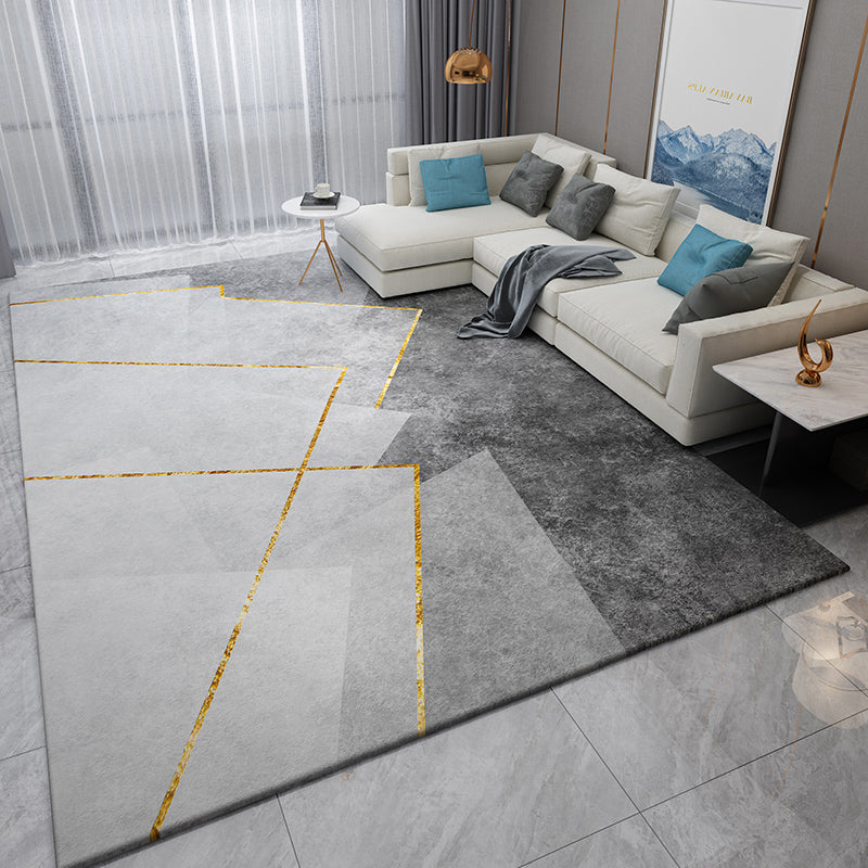 Alfombra de sala de estar moderna alfombra de área de poliéster gris alfombra geométrica resistente al patrón geométrico