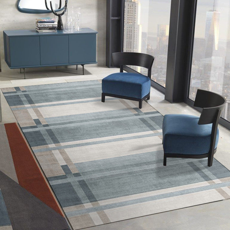 Gray Modenr Rug Polyester Striped Indoor Rug Non-Slip Backing Rug for Living Room