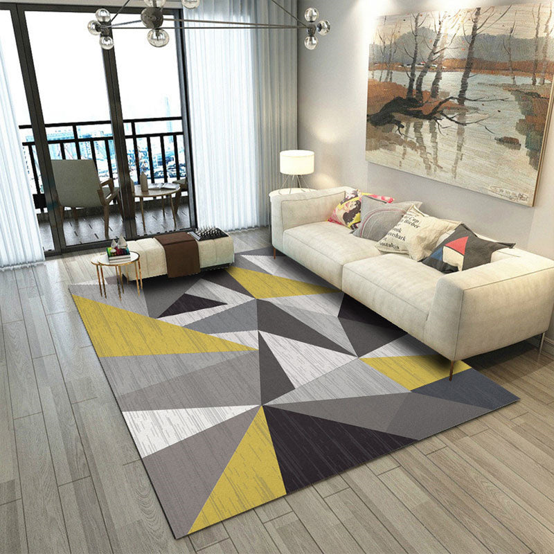 Fancy Modern Carpet Grey Geometric Orint Rug Polyester Anti-Slip Area Rug for Living Room
