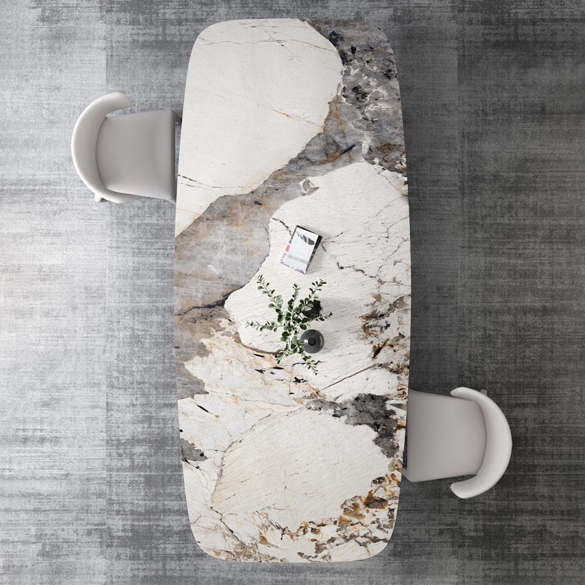 Mesa rectangular de lujo tradicional de metal, mesa de comedor de piedra sinterizada para comedor