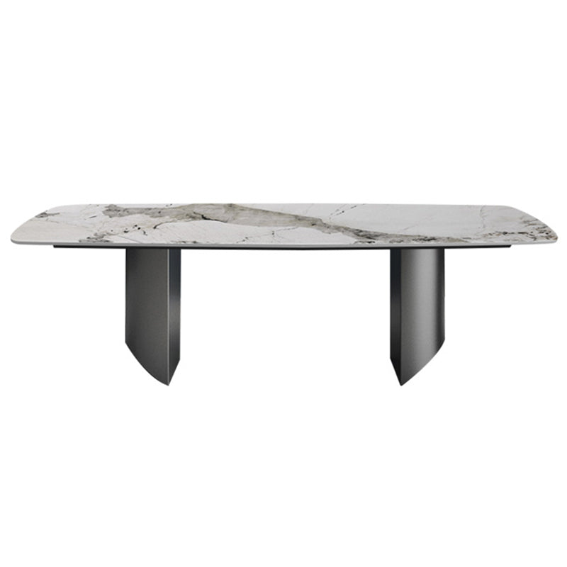 Mesa rectangular de lujo tradicional de metal, mesa de comedor de piedra sinterizada para comedor