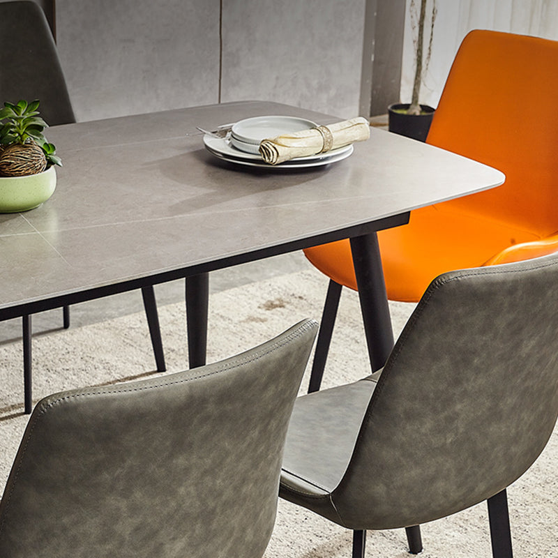 Mesa de comedor rectangular industrial de metal, mesa interior con tapa de piedra sinterizada para comedor