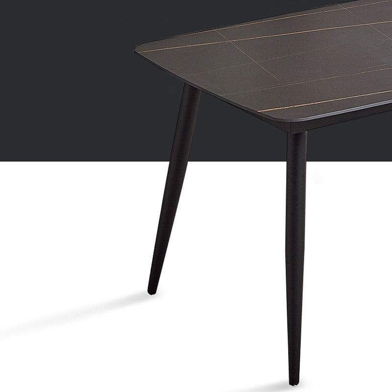 Mesa de comedor rectangular industrial de metal, mesa interior con tapa de piedra sinterizada para comedor
