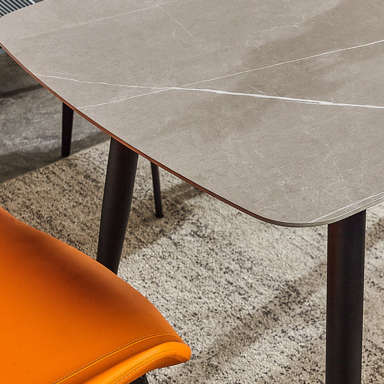 Mesa de comedor rectangular industrial de metal, mesa interior con tapa de piedra sinterizada para comedor