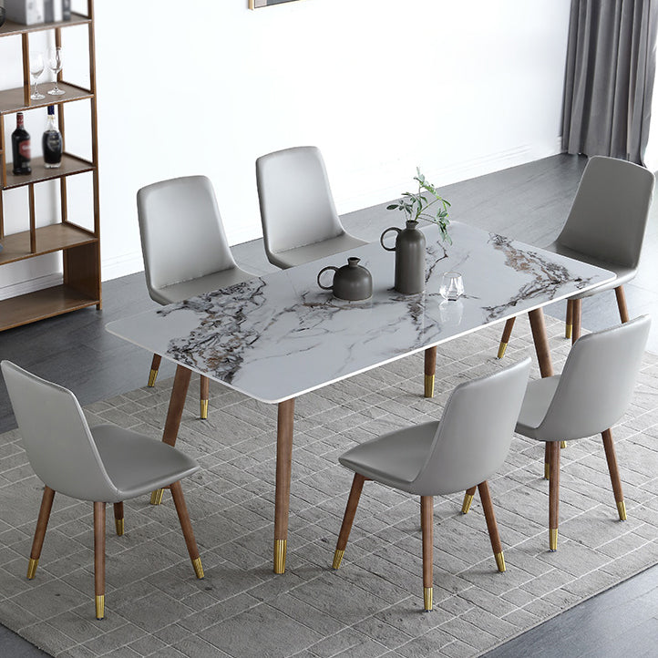Mesa de comedor rectangular Colección de comedor de piedra con base de madera maciza