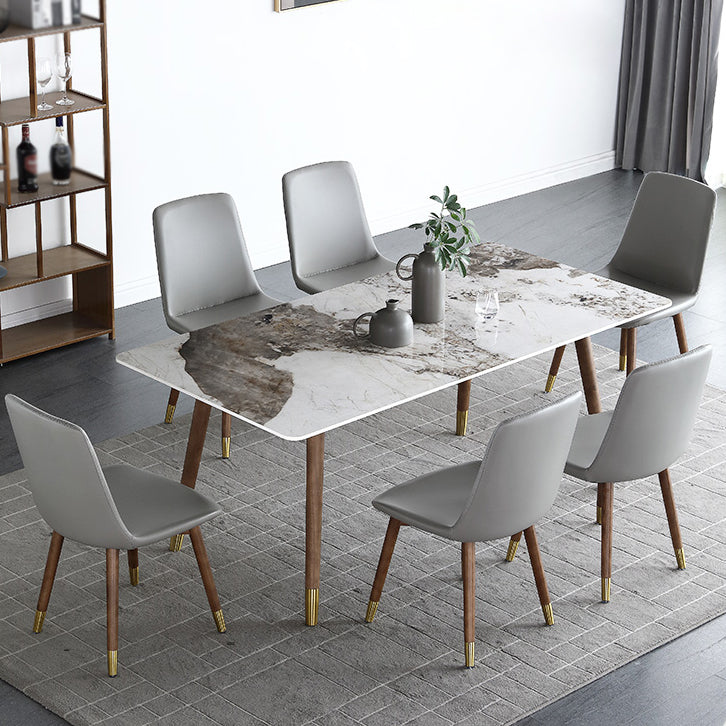 Mesa de comedor rectangular Colección de comedor de piedra con base de madera maciza